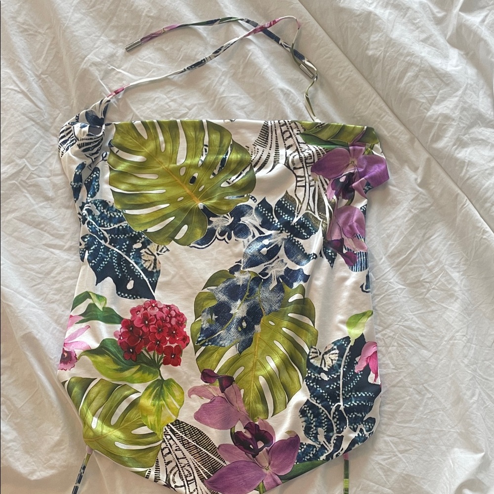 Guess Tropical Floral Bodysuit - White, Green, Purple